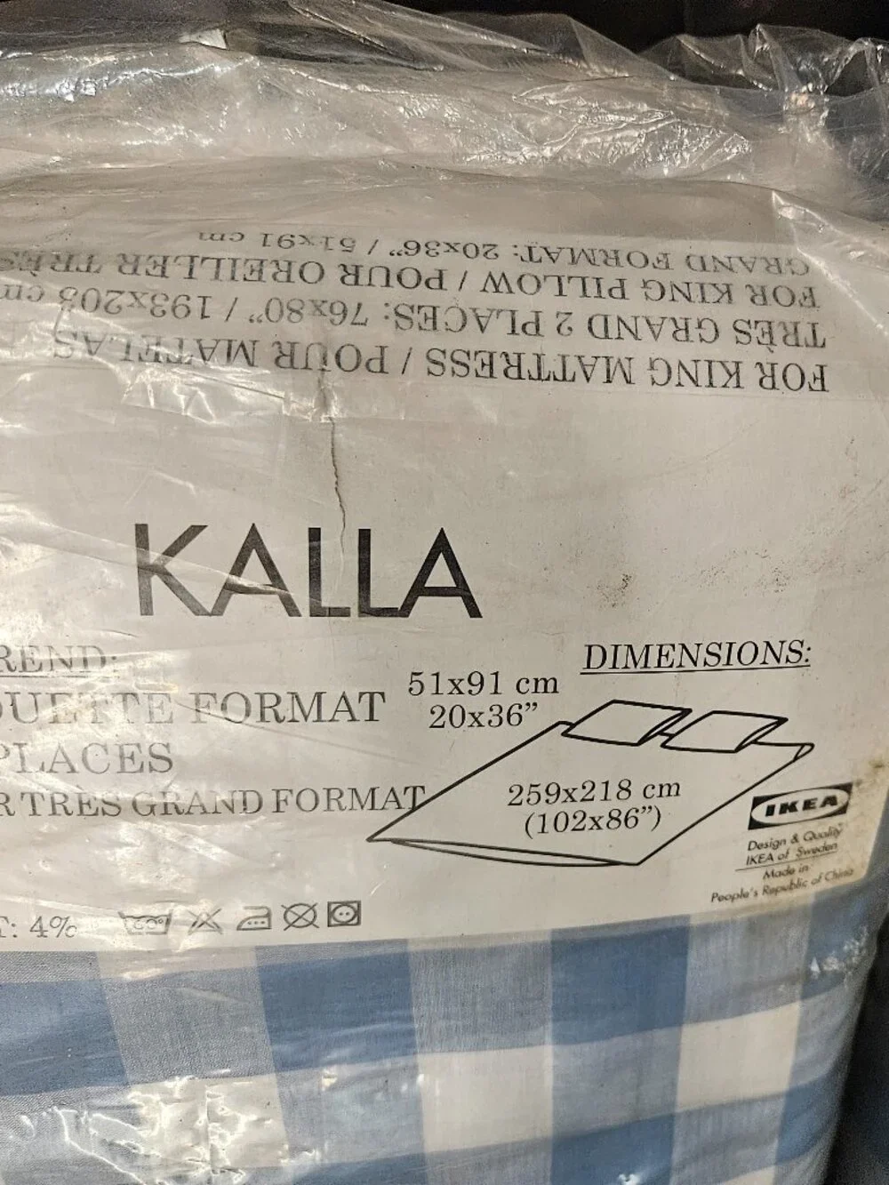 New IKEA KALLA 100% COTTON KING SIZE COMFORTER COVER & PILLOWCASES BLUE PLAID